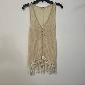 Lilly White Fringe Pattern Knit 3 Button Front Long Vest Sz Large